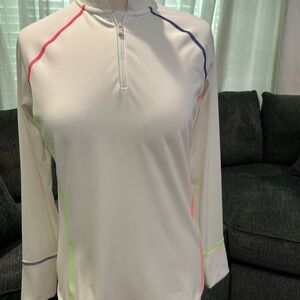 Ralph Lauren “RLX”, quarter zip, White Long Sleeve with Neon Accents